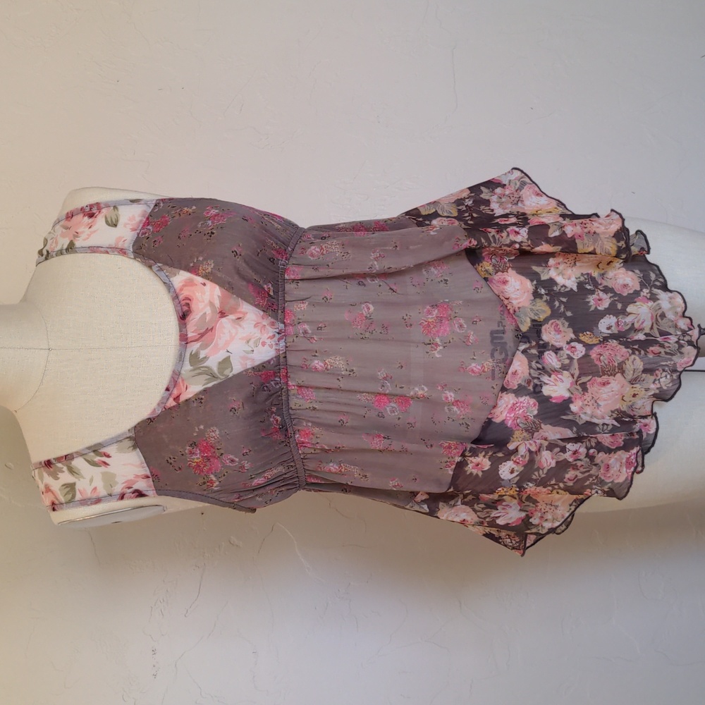 Sheer floral flowy tank blouse, Coquette Girl